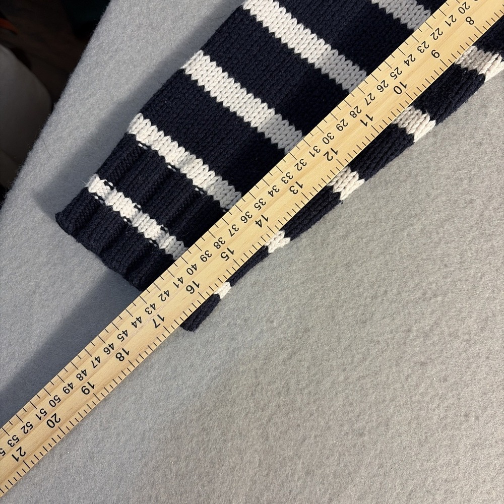 Women's Navy & White Striped Cotton Blend Cardigan Chunky Fisherman Large - Picture 7 of 9